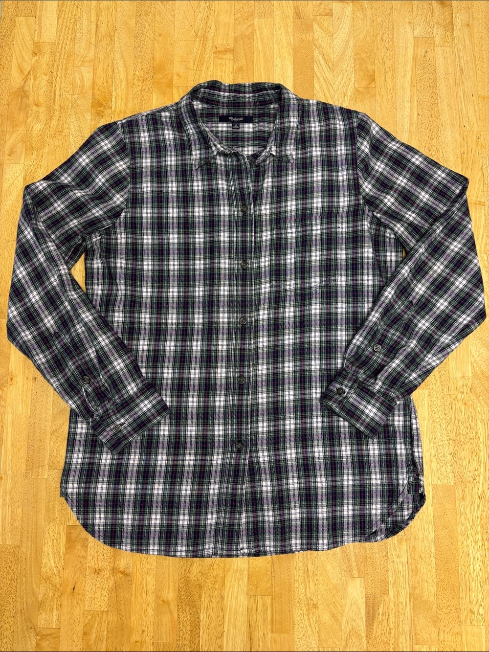 Madewell Plaid Flannel Button Down Shirt Green Blue Pink White Cotton Sz M